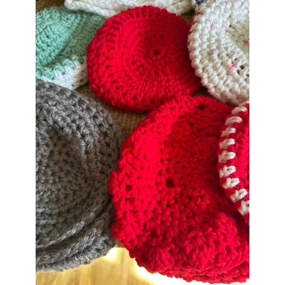 Lot of 9 Small hand knit Beret hats